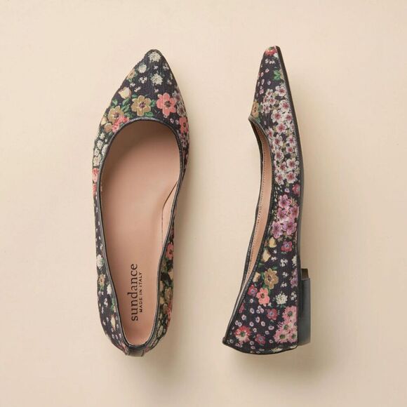 Sundance Marais Black Velvet Floral Pointed Toe Flats Women's Size 9-9.5 - Picture 1 of 8